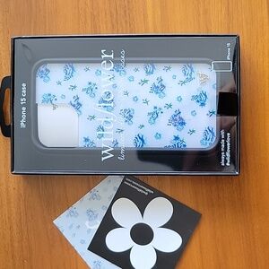 Wildflowers iPhone 15 Case - White with Blue Floral Pattern